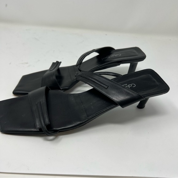 Calvin Klein Vintage Y2K black leather square toe heel sandals - Picture 4 of 4